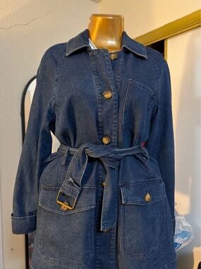 bagatelle Dark Blue Denim Belted Jean Jacket